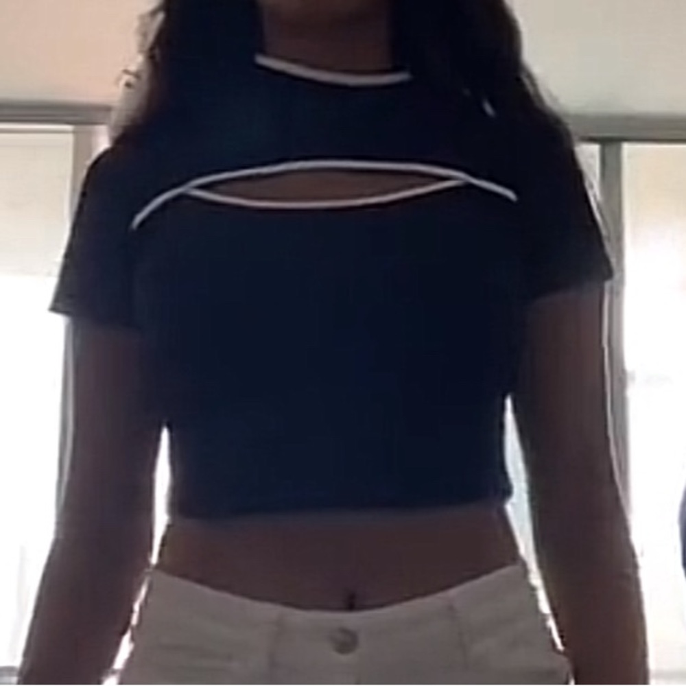 Black crop top with cute slit in the upper chest
